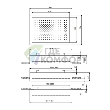Верхний потолочный душ Fantini Acquafit 35x35/50x35 см, 2 потока, встроенная часть, Matt British Gold PVD (79 P6 K022) - фото 2