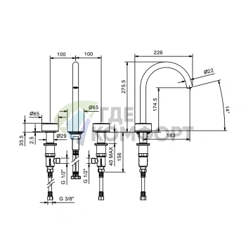 Смеситель для раковины Fantini Nice с нажимным механизмом, хром (65 02 S104SW) - фото 2