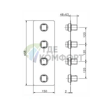 Встраиваемый термостатический смеситель CISAL Cubic с 3-хпозиционным переключателем (хром) (CU01V30021) - фото 2