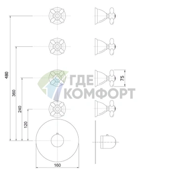 Термостатический встроенный смеситель для душа FIMA Carlo Frattini Fimatherm Olivia с 4 запорными вентилями, хром (F5043X4CR) - фото 2