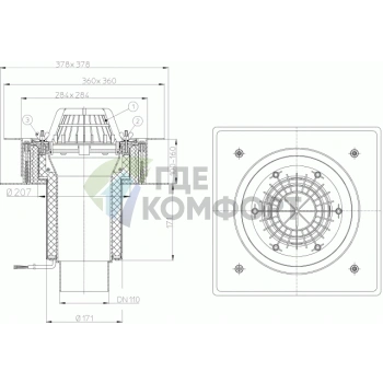 Кровельная воронка HL63.1 с листвоуловителем и электрообогревом - фото 3