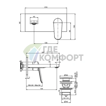 Стильный настенный смеситель для раковины Carlo Frattini Spot с удобной системой click-clack (F3021X5CR) - фото 2
