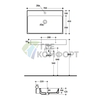 Подвесная раковина KERASAN Cento 70x45 с фронтальным полотенцедержателем (353201*1) - фото 3