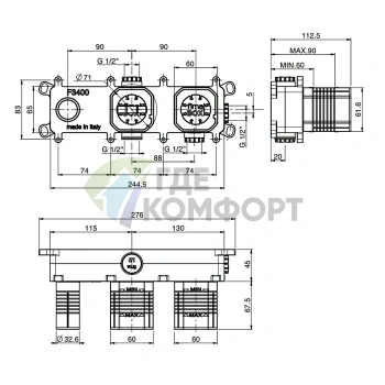 Встраиваемый модуль для душа двойного подключения FIMA Carlo Frattini (F3400) - фото 2