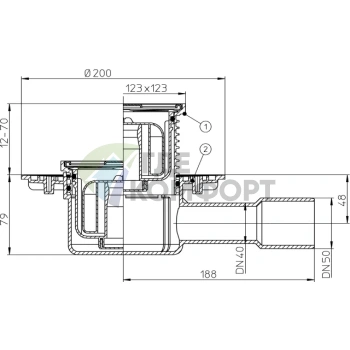 Трап HL510NPr с решеткой 115x115 мм c сифоном Primus и горизонтальным выпуском - фото 3