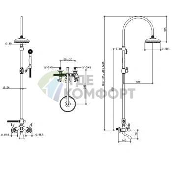 Смеситель для ванны Bongio Capri золотой: стиль и функциональность с хромом (17536OR0D) - фото 2