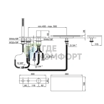 Смеситель для ванны Fantini Milano с ручным душем и покрытием Matt Gun Metal PVD (31 P5 3065) - фото 2