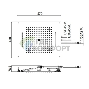 Верхний душ Bossini DREAM с 3 функциями, 570×470 мм, золото (H38917.021) - фото 2