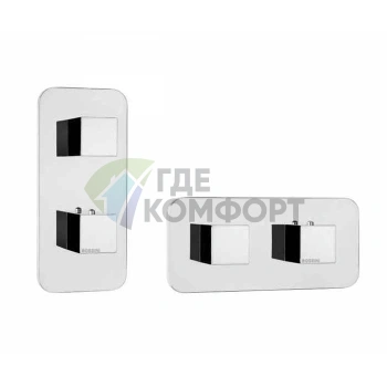 Термостат для душа Bossini Cube встраиваемый с девиатором на 1/2 выхода, вертикальная/горизонтальная установка, хром (Z032202.030) - фото 1