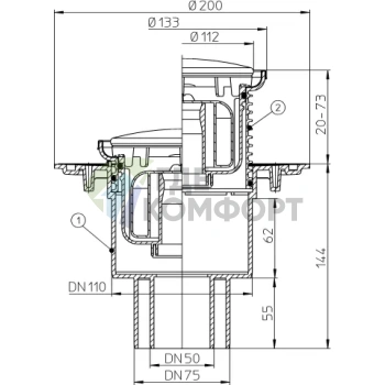 Трап HL310NPrR с круглой решеткой-с сифоном Primus и вертикальным выпуском DN110/75/50 - фото 3