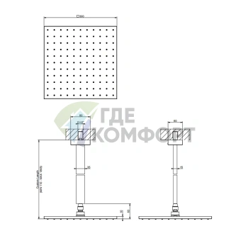 Душевая система Gessi Rettangolo с потолочным креплением 300x300 мм, регулируемая по высоте, черный (15199#299) - фото 2