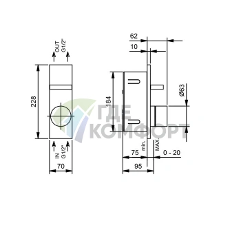 Смеситель для душа Fantini AK/25 встраиваемый, на 2 выхода, цвет Matt Gun Metal (48 P5 T085B) - фото 2