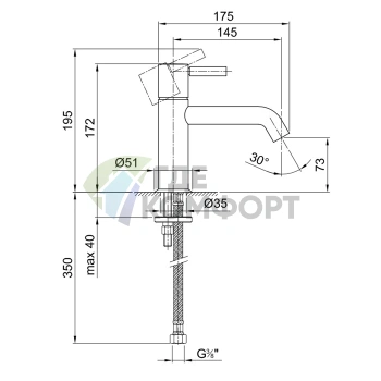 Смеситель для раковины Fantini Nostromo: однорычажный, излив 145 мм, нержавеющая сталь (50 93 E803WF) - фото 2