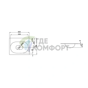 Раковина BETTE COMODO встраиваемая на столешницу 60х49 5х12 см эмал без отв под смеситель и перелива с креп в компл цвет белый (A200-000) - фото 2