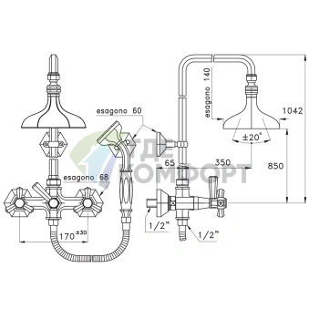 Душевой комплект Stella Eccelsa 3284/33: смеситель с верхним и ручным душем в цвете хром (EC 02514 CR00) - фото 2