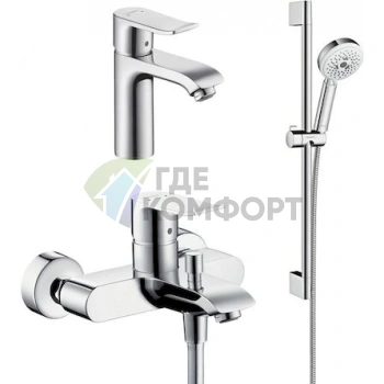 Комплект для ванной Hansgrohe Metris: смеситель для ванны с душем, смеситель для раковины и душевой гарнитур - фото 1