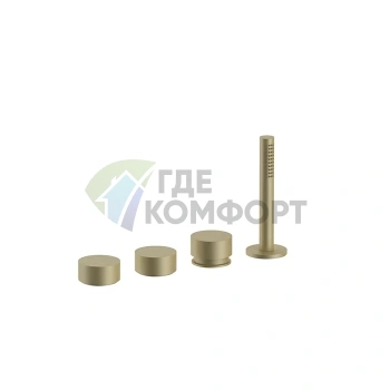 Смеситель для ванны Fantini AF/21 на борт, 4 отверстия, без излива, матовое золото British Gold PVD (27 P6 A267) - фото 1