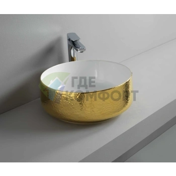 Раковина ArtCeram COGNAC накладная 42 см без отв под смесительитель без слив-перелива цвет белый-oro - фото 1