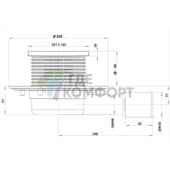 Трап HL90-3000 с решеткой 115x115 мм-c горизонтальным выпуском - фото 3