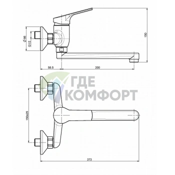 Кухонный смеситель FIMA Carlo Frattini Serie 4: настенный, с вращающимся изливом, хром (F3766CR) - фото 2