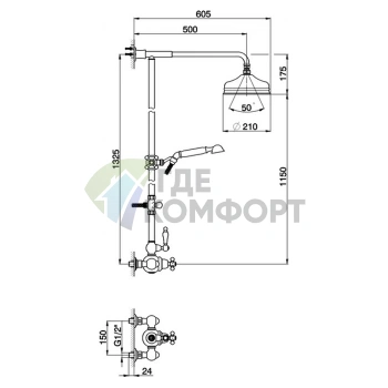 Термостатическая душевая система Arcana Toscana с верхним душем Easy Clean и ручным душем, бронза (TS00407127) - фото 2