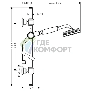 Душевой набор AX Montreux: ручной душ, штанга и держатель в полированном золоте (27982990) - фото 2
