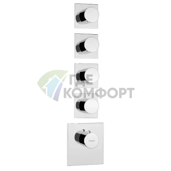 Термостат для душа Bossini Oki встраиваемый с девиатором и 3 запорными вентилями, хром (Z031208.030) - фото 1