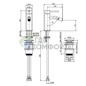 Смеситель для биде FIMA Carlo Frattini Spillo Steel на 1 отверстие с донным клапаном click-clack, цвет INOX (F3072INOX) - фото 2