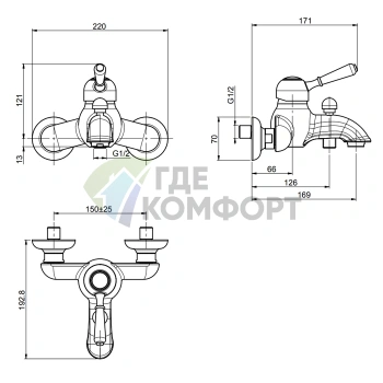 Смеситель для ванны FIMA Carlo Frattini Bell наружного монтажа в бронзовом цвете (F3364/1BR) - фото 2