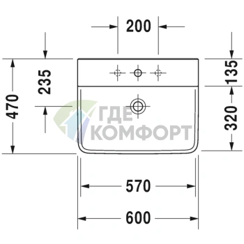 Раковина Duravit P3 Comforts с перел с 3 отв под смеситель вкл заглушку для перелива хром 600x475мм Цвет Белый - фото 2