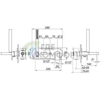 Смеситель для ванны Fantini Mare со встроенным ручным душем и изливом 140 мм, хром (51 02 E120B) - фото 2