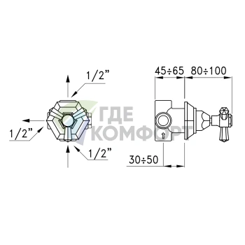 Stella Eccelsa: Встраиваемый переключатель для душа на 2 выхода, золото (модель 0/153) (EC 01202 AU00) - фото 2