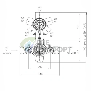 Золотой термостат для душа Bossini Liberty со смесителем и 5-режимным девиатором (Z00068.021) - фото 2
