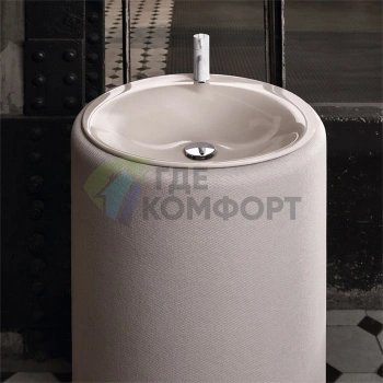 Раковина Bette Lux Oval Couture с текстильным подиумом диаметр 550 высота 900мм с 1 отв под смесительитель цвет белый цвет подиума слоновая кость - фото 1