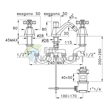 Смеситель для биде Stella Eccelsa на 3 отверстия с донным клапаном, золото 24К (EC 00201 AU00) - фото 2