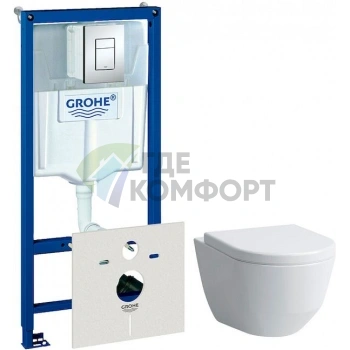 Комплект Чаша Laufen Pro 8.2096.6. без ободка + Крышка-сиденье Laufen Pro с микролифтом + Инсталляция Grohe Rapid SL 38775001 4 в 1 с кнопкой смыва - фото 1