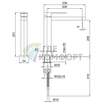 Смеситель для раковины Fantini Mare с высоким изливом, хром (51 02 1051F) - фото 2