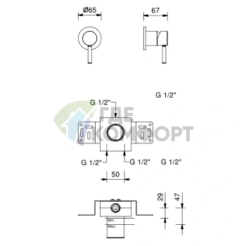 Встраиваемый смеситель для душа Fantini Nostromo на 1 источник (Matt British Gold PVD) (50 P6 E863B) - фото 2