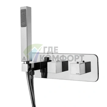 Термостат для душа Bossini Cube встраиваемый с девиатором на 2 выхода и ручным душем (Z005357.030) - фото 1