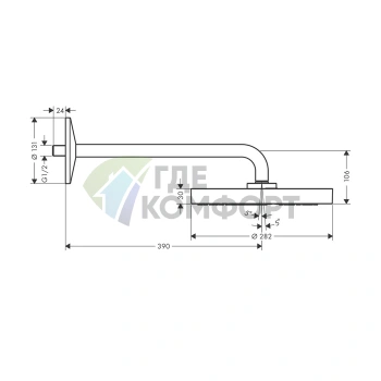 Верхний душ AXOR ONE 280 мм с держателем 389 мм в цвете шлифованное золото (48491250) - фото 2