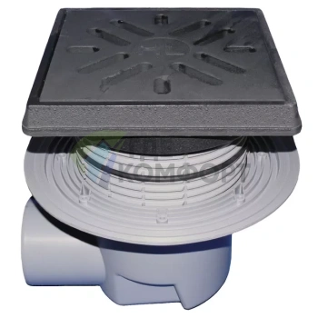 Трап HL615.1 с решеткой в подрамнике 226x226 мм-незамерзающим затвором и горизонтальным выпуском DN110 - фото 1