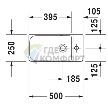 Раковина Duravit P3 Comforts для рук без перелива Без отв под смеситель 500x260мм Цвет Белый - фото 2