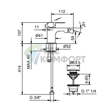Смеситель для биде Fantini MYO черный матовый, на 1 отверстие (61 13 V608F) - фото 2