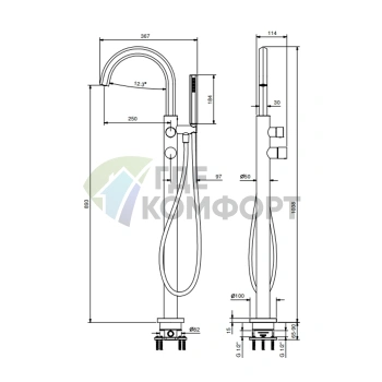 Напольный смеситель для ванны Fantini Venezia с ручным душем, хром (29 02 N080B) - фото 2