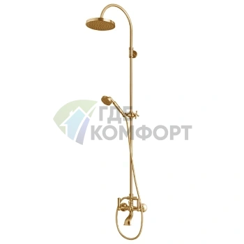 Верхний душ Bossini Liberty 210 мм: комплект со штангой и ручной лейкой в золотом цвете (L01203.021) - фото 1