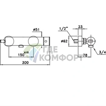 Смеситель для душа Stella Bamboo 3283AC с нижним подводом и держателем лейки в хроме (BT 02403 CR00) - фото 2