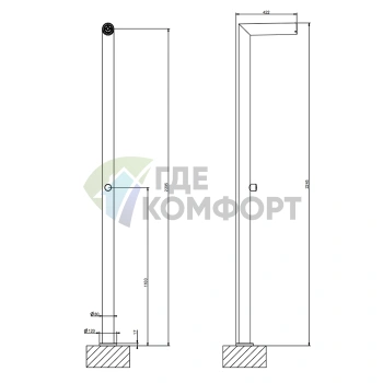 GESSI OUTDOOR напольная душевая стойка для улицы, 1 выход, без ручки и топа, цвет Steel Brushed (63201#239) - фото 2