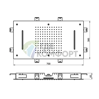 Потолочная душевая лейка Almar, 700x380 мм, 2 режима, зеркальный блеск нержавеющей стали (E044110.MS) - фото 2