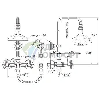 Душевой комплект Stella Eccelsa Leve 3284/33 с верхним и ручным душем в золоте 24К (EL 02514 AU00) - фото 2