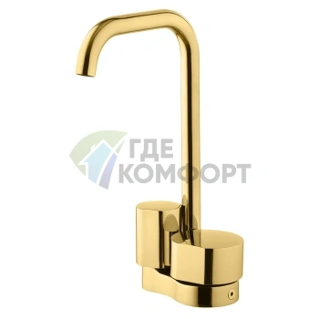 Золотой смеситель для раковины FIMA Carlo Frattini SO с поворотным изливом и донным клапаном (F3171BOR) - фото 1